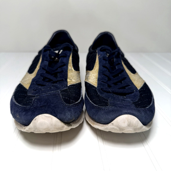 Brooks Vanguard Women’s 8 Navy Velvet Retro Sneakers Gold Lace Up - Picture 2 of 7